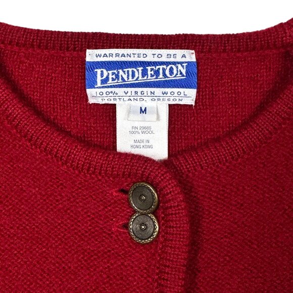 Vintage 80s Pendleton Virgin Wool Cardigan Sz M Burgundy Red Cottage Whimsical - Picture 6 of 14